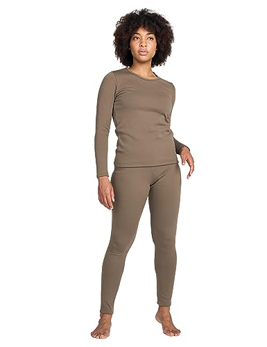 LAPASA Damen Innenfleece Thermounterwäsche Set, Thermooberteil & Thermohose Leggings Funktionsunterwäsche Sets, L44 Hellbraun, 300 Extra warm, L von LAPASA