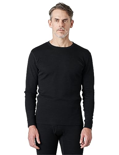 LAPASA Herren 100% Merinowolle Thermo Unterhemd, Premium Merino Wolle Unterwäsche Oberteile Langarmshirt M67, Schwarz meliert (Extra warm), XL von LAPASA