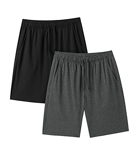 LAPASA Herren 2er-Pack American Style Pyjama Shorts Schlafanzug kurze Hose Bermudas M93, Dunkelgrau Meliert, Schwarz, S,2er Pack von LAPASA