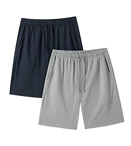 LAPASA Herren 2er-Pack American Style Pyjama Shorts Schlafanzug kurze Hose Bermudas M93,Grau Meliert, Navy Blau, M,2er Pack von LAPASA