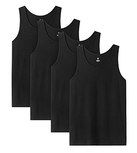 LAPASA Herren 4er Pack Unterhemd 100% Baumwolle Classic Tanktop Atmungsaktiv Rundhals Fitness Achselshirt Muskelshirt M36, Schwarz*4, S von LAPASA