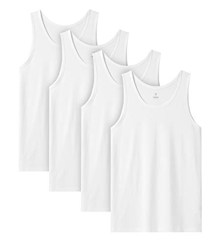 LAPASA Herren 4er Pack Unterhemd 100% Baumwolle Classic Tanktop Atmungsaktiv Rundhals Fitness Achselshirt Muskelshirt M36, Weiß*4, L von LAPASA