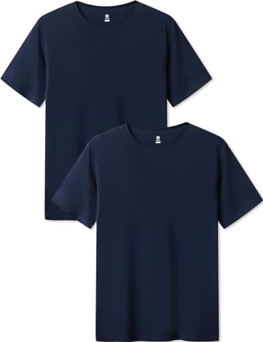 LAPASA Herren Micro Modal T-Shirt 2 Pack, Premium Business Kurzarm Unterhemd Rundhalsausschnitt/V-Ausschnitt (M07/M08), Rundhalsausschnitt: Navy Blau, XL von LAPASA