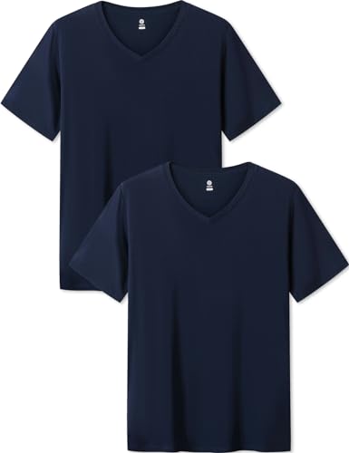 LAPASA Herren Micro Modal T-Shirt 2 Pack, Premium Business Kurzarm Unterhemd Rundhalsausschnitt/V-Ausschnitt (M07/M08), V-Ausschnitt: Navy Blau, M von LAPASA