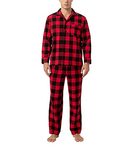 LAPASA Herren Pyjama-Set Relaxed Fit Lounge Top & Hose, Flanell Schlafanzugset M95, Schwarz + Rot, L von LAPASA