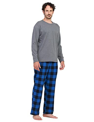 LAPASA Herren Pyjama-Set Relaxed Fit Schlafanzugset, Flanell Hose & Baumwolle Top M79, Grau meliert + Schwarz & Blau, L von LAPASA