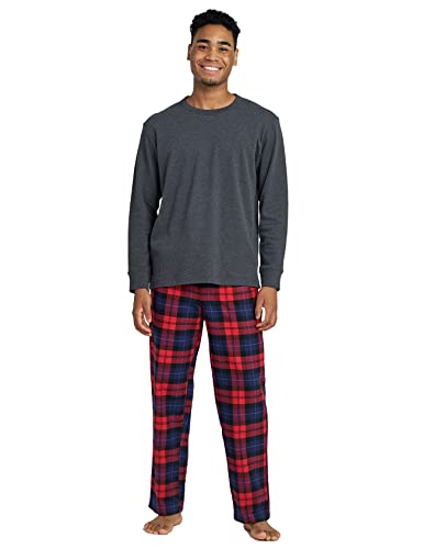 LAPASA Herren Pyjama-Set Relaxed Fit Schlafanzugset, Flanell Hose & Baumwolle Top M79, Dunkelgrau + Rot & Navy Blau, M von LAPASA