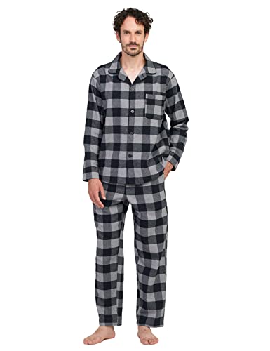 LAPASA Herren Pyjama-Set Relaxed Fit Lounge Top & Hose, Flanell Schlafanzugset M95, Schwarz + Graumeliert, M von LAPASA