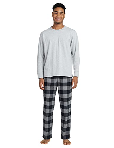 LAPASA Herren Pyjama-Set Relaxed Fit Schlafanzugset, Flanell Hose & Baumwolle Top M79, Hellgrau + Schwarz & Dunkelgrau, XL von LAPASA