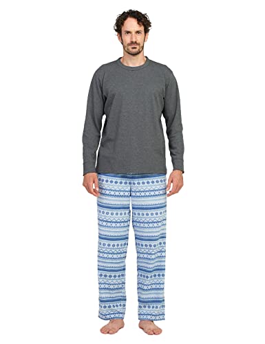 LAPASA Herren Pyjama-Set Relaxed Fit Schlafanzugset, Flecce Hose & Baumwolle Top M129, Grau Top + Blaue Hose, M von LAPASA