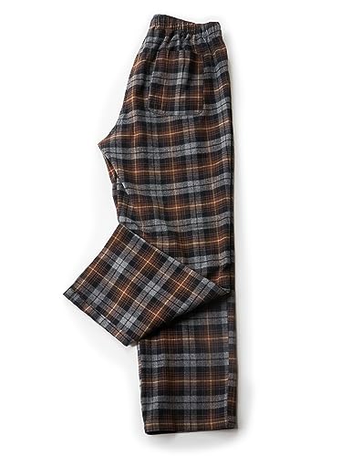 LAPASA Herren Schlafanzughose Karierte Pyjamahose, Long Relaxhose Loungehose Freizeithose M39 Wärmer, Baumwollflanell: Braun + Graumeliert, Small von LAPASA