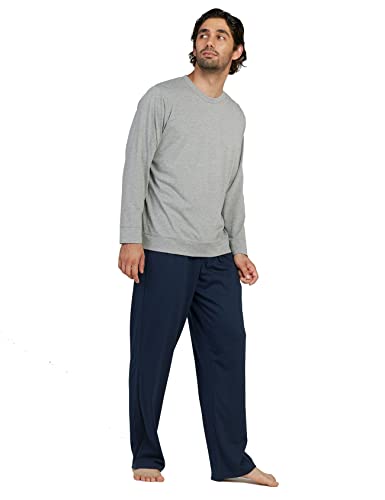 LAPASA Herren Schlafanzugset Pyjama-Set Hose Oberteil (M, Set: Oberteil in Grau meliert + Navy Blau Hose) von LAPASA