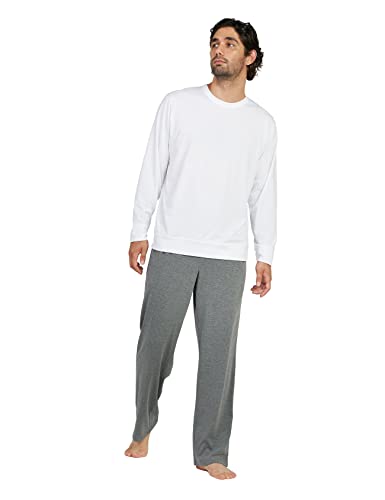 LAPASA Herren Schlafanzugset Pyjama-Set Hose Oberteil (XL, Set: Weißes Top + Graumelierte Hose) von LAPASA