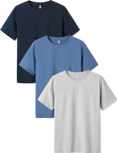 LAPASA Herren T-Shirts Baumwolle 3er Pack, Business Kurzarm Unterhemd Rundhalsausschnitt M05 von LAPASA
