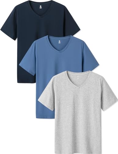 LAPASA Herren T-Shirts Baumwolle 3er Pack, Business Kurzarm Unterhemd V-Ausschnitt M06 von LAPASA