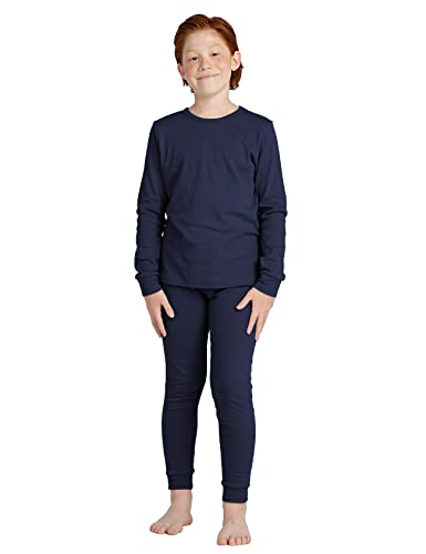 LAPASA Jungen Thermounterwäsche Set 100% Baumwolle - warmes Unterwäsche Set für Kinder, Pyjamaset - Leggings Langarmshirt (Thermoflux B10), Navy Blau, 7-8 Jahre von LAPASA