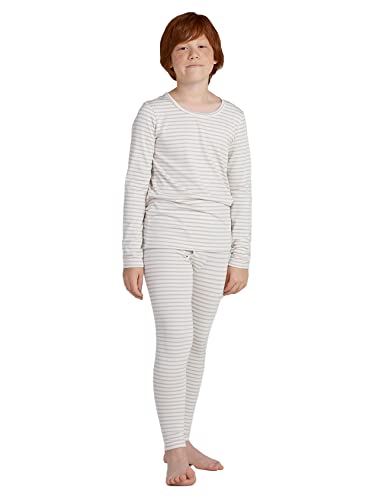 LAPASA Jungen Innenfleece Thermounterwäsche Set, Thermo Unterhemd + Hose Skiunterwäsche Funktionsunterwäsche Sets für Kinder 4-13 Jahre (Thermoflux B03), Hellgrau gestreift, 13 Jahre von LAPASA