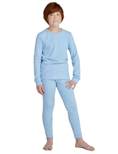 LAPASA Jungen Thermounterwäsche Set 100% Baumwolle - warmes Unterwäsche Set für Kinder, Pyjamaset - Leggings Langarmshirt (Thermoflux B10), Hellblau (B), 5-6 Jahre von LAPASA