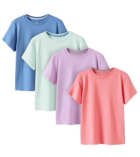 LAPASA Kinder T Shirt 100% Baumwolle 4er Pack Unisex 3-13 Jahre/ 95-165 Jungen Jungs Sport K01 (Pink, Hellviolett, hellblau, Aqua, X-Large) von LAPASA