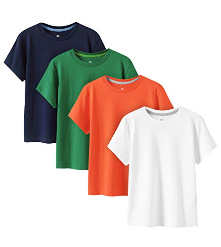 LAPASA Kinder T Shirt 100% Baumwolle 4er Pack Unisex 3-13 Jahre/ 95-165 Jungen Jungs Sport K01 (Weiß, Orange, Dunkelgrün, Navy Blau, X-Small) von LAPASA