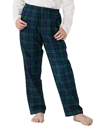 LAPASA Kinder Schlafanzughose Loungehose Freizeithose Pyjamahose Baumwolle Flanell 3-13 Jahre/ 95-165 Unisex Jungen Mädchen K06 (Dunkelgrün+ Navy Blau 4, S) von LAPASA