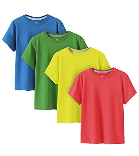 LAPASA Kinder T Shirt 100% Baumwolle 4er Pack Unisex 3-13 Jahre/ 95-165 Jungen Jungs Sport K01 (Rot, Zitronengelb, Grün, Blau, X-Large) von LAPASA