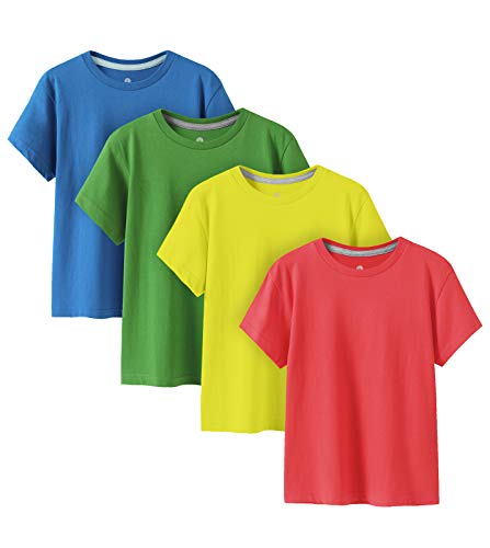 LAPASA Kinder T Shirt 100% Baumwolle 4er Pack Unisex 3-13 Jahre/ 95-165 Jungen Jungs Sport K01 (Rot, Zitronengelb, Grün, Blau, XX-Small) von LAPASA