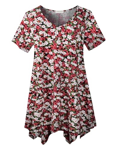 LARACE Oberteil in Übergröße für Damen, Sommerkleidung, kurzärmelig, lässig, V-Ausschnitt, Tunika, asymmetrische Blusen, A-red51, 1X LARACE Oberteil in Übergröße für Damen, Sommerkleidung, kurzärmelig, lässig, V-Ausschnitt, Tunika, asymmetrische Blusen, A-red51, 1X von LARACE
