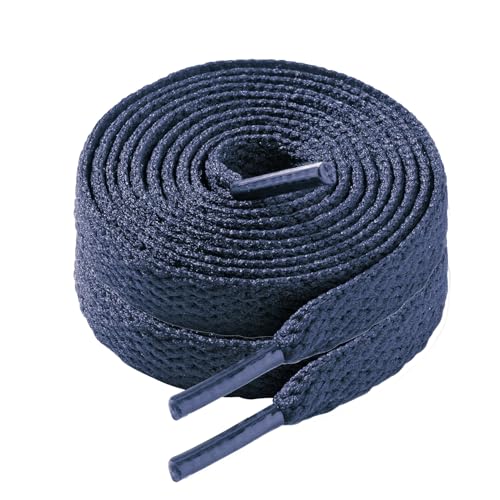 LARGERED 2 Paar Flach Schnürsenkel Blau 8 mm Breit Premium Sneaker Schnürsenkel für Sportschuhe Turnschuhe und Laufschuhe Reißfest Ersatz Dunkelblau Schuhbänder für Herren/Damen/Kinder,140cm von LARGERED