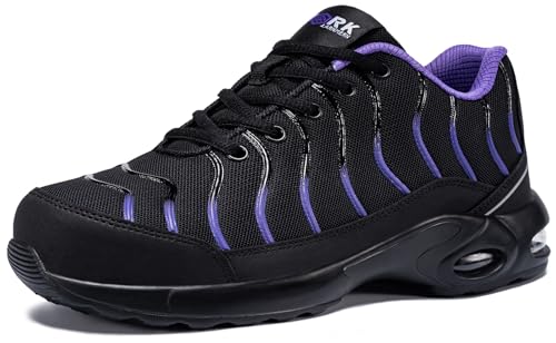 LARNMERN Arbeitsschuhe Herren Sicherheitsschuhe Atmungsaktive Leichte Schutzschuhe Luftkissen Dämpfung Stahlkappenschuhe Komfort Schnürsenkel Arbeit Pannensichere (Ultraviolettes Licht,42.5EU) von LARNMERN