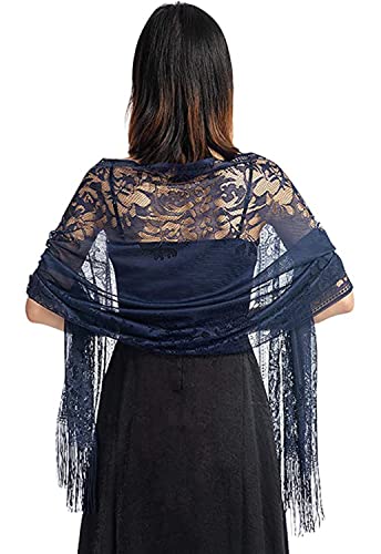 LATH.PIN Damen Stola Schal aus Spitze, hohl, weicher Umschlag, Abendumschläge, für Hochzeit, Zeremonien, Party, Braut, Cocktail, Abendkleid, 180 cm x 70 cm, blau, 200*70cm von LATH.PIN