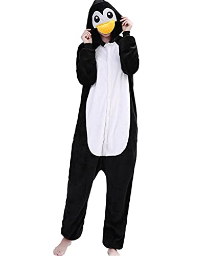 LATH.PIN Panda Einteiler Pyjama für Damen Herren Unisex Tier Cosplay Halloween Einteiler Kostüme Erwachsene Lounge Wear Schlafanzug, pinguin, L von LATH.PIN