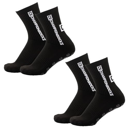 LAUMOE 2 Paare Grip Socken Fussball, Fußball Socken, Football Socks, Socken Fussball Fußballsocken 39-44 Rutschfeste Sportsocken für Fussball Basketball Laufen (Schwarz) von LAUMOE