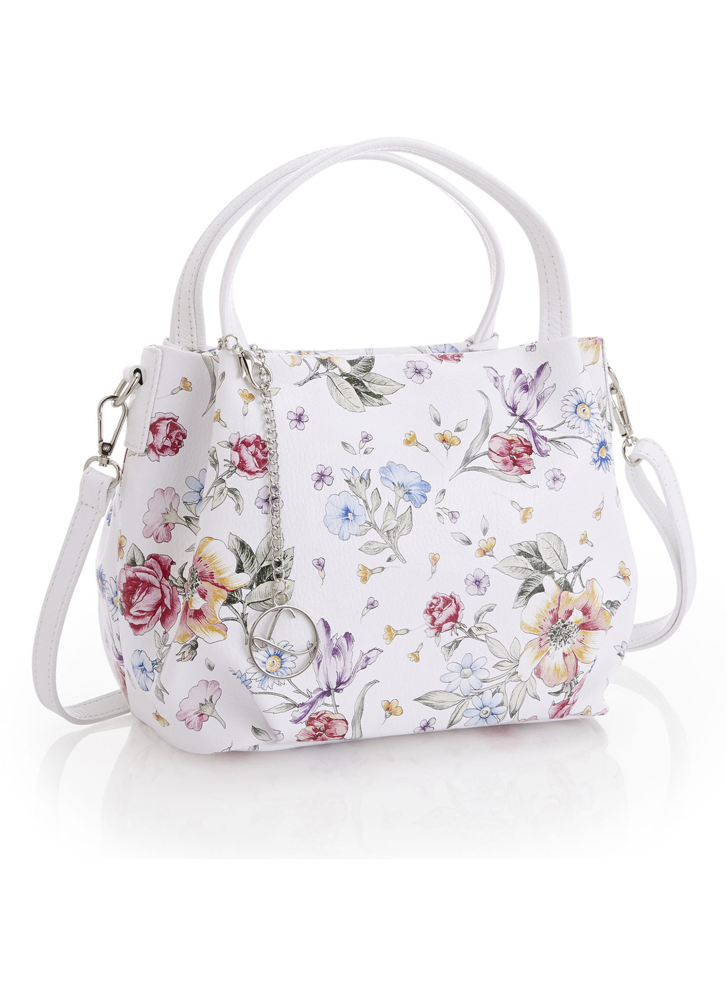 "Laurina"-Tasche aus Kalbleder mit floralem Druck, Weiss-Multicolor von LAURINA