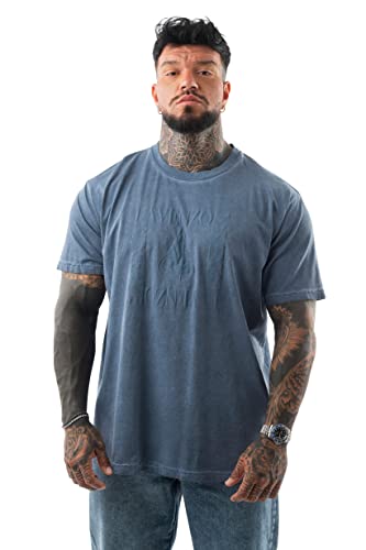 LAVENZO® - T Shirt für Herren mit kurzen Ärmeln, 100% Baumwolle - Freizeitkleidung für Jungen, T-Shirt, T-Shirt für besondere Größen, Geschenkidee Geburtstag, Blau 1, Large von LAVENZO