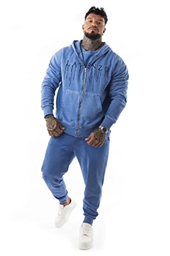 LAVENZO,Overall für Herren, elegant, 100 % Baumwolle, Tracksuit Sweatshirt und Hose, Freizeitkleidung in Übergröße, Sportanzüge, Jungen, Hellblau Reißverschluss Kapuze, XXXXXL von LAVENZO