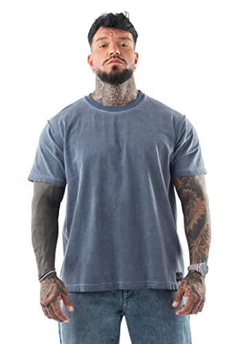 LAVENZO - Kurzarm-T-Shirt für Herren, 100% Baumwolle - Freizeitkleidung für Jungen, signiertes T-Shirt, T-Shirt in Übergröße, Blau 2, Large von LAVENZO