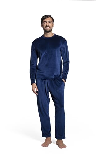 LAVENZO Roberto Garino Herren-Schlafanzug aus warmem Fleece, langärmlig, elegant, hergestellt in Italien, zweiteiliger Pyjama, Geschenkidee für Jungen, Nachtblau Lv501+502, XXL von LAVENZO