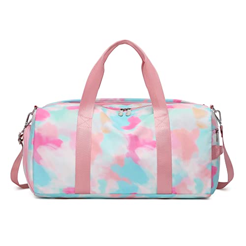 Bunt Graffiti Sporttasche Damen Niedlich Reisetasche Kinder Mädchen Tanztasche Trainingstasche für Fitness Gymnastik Schwimm Rosa Blau Sporttasche mit Wasserdichter Tasche Schuhfach Schultergurt von LAWENDA