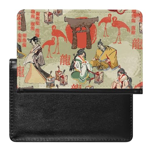 Reisepasshülle Etui Japanisches Mädchen Und Flamingo Pu Leder Reisepasshülle Mit Kartenschlitz von LAZAT