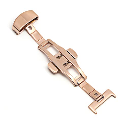 LAZIRO Schmetterlings-Faltschließe, automatischer Doppelklick, Edelstahlverschluss for Uhrenarmband, 16 mm, 18 mm, 20 mm, 22 mm (Color : Rosegold-12MM) von LAZIRO