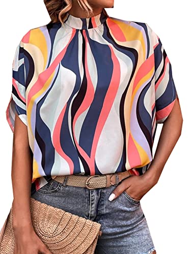 Women's Summer Half High Neck Casual Fashion Print Open Bat Sleeve Tops Short Sleeve Women Women's Summer Half High Neck Casual Fashion Print Open Bat Sleeve Tops Short Sleeve Women von LAZIRO