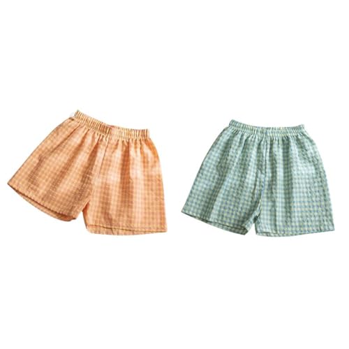 LApooh Damen 2Er-Pack Lounge-Shorts, Pyjama-Schlafanzug, Bedruckte Shorts, Sommer-Baumwolle, Elastischer Bund, Florale Freizeit-Shorts, Pyjama-Shorts, Schlafshorts Für Damen, Gelb Kariert, Blau Kar von LApooh