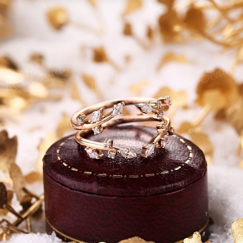 Moissanite Blatt Blumen Ehering Ring Enhangemachte Und Wraps Einzigartige Rose Gold Stapeln Passende Ringe Für Frauen Handmade Schmuck von LCCjewelry