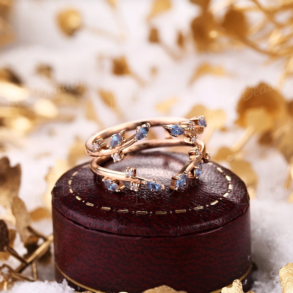 Vintage Alexandrit Blatt Doppelt Geschwungener Ehering Einzigartiger Ring Enhancer Und Wraps Farbwechsel Edelstein Roségold Brautring Für Frauen von LCCjewelry