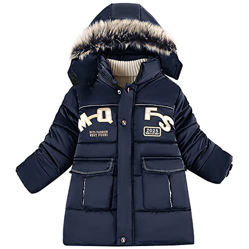 LCIGIA Jungen Winterjacke Kinder Wintermantel mit Abnehmbarer Kapuze Verdickte Kinderjacke Winddichte Steppjacke Warm Outdoorjacke Gefütterte Winter Jacke, Blau, 122-128 von LCIGIA