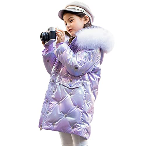 LCIGIA Mädchen Winterjacke Kinder Jacke mit Abnehmbare Kapuze Wintermantel mit Krone Stickerei Dicke Outdoorjacke Warme Daunenjacke, Lila, 134-140 von LCIGIA