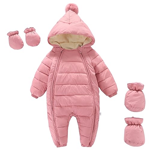 LCIGIA Schneeanzug Baby Strampler Neugeborene Kinder Jungen Overall Skianzug Jumpsuit Mit Kapuze Mädchen Einteilige Daunenjacke Mit Handschuhen Winter Schneeoverall, Rosa, 50-62 von LCIGIA