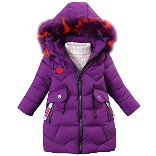 LCIGIA Winterjacke Mädchen Kinder Jacke Mit Abnehmbare Fellkapuze Verdickte Steppjacke Warme Wintermantel Baumwolljacke, Violett, 116-122, H13-YL28W40Z-Q12 von LCIGIA