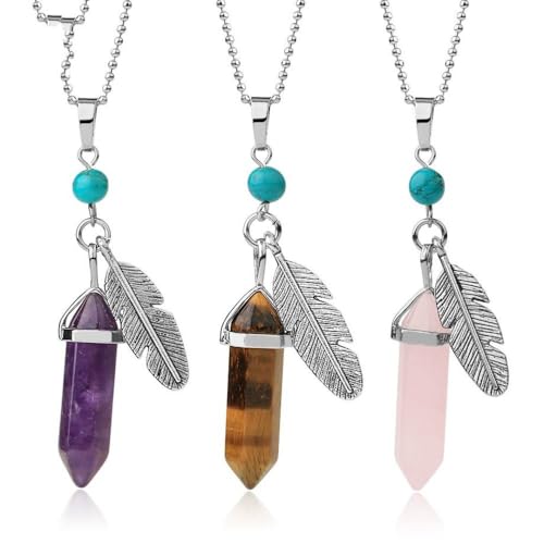 Anhänger Aus Natursteinkristall, Sechseckiges Pyramidendesign, Passender Federanhänger, Exquisite Halskette Mit Anhänger Für Männer Und Frauen, Anhänger Ist Etwa 65 Mm * 8 Mm Groß,Amethyst,Einh von LCKSTRAVAG